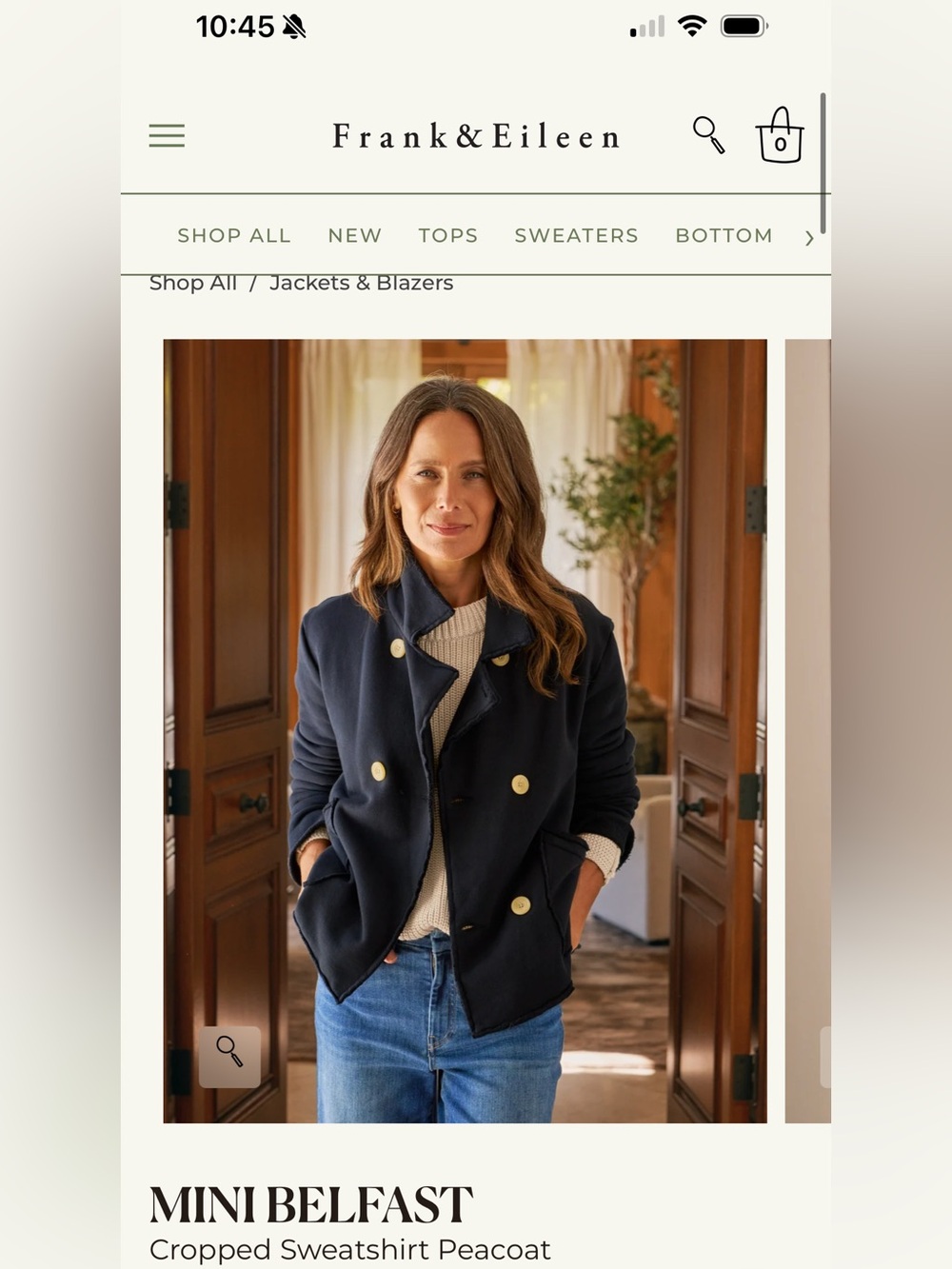 Frank & Eileen Navy Cropped Mini Belfast Pea Coat with Gold Buttons